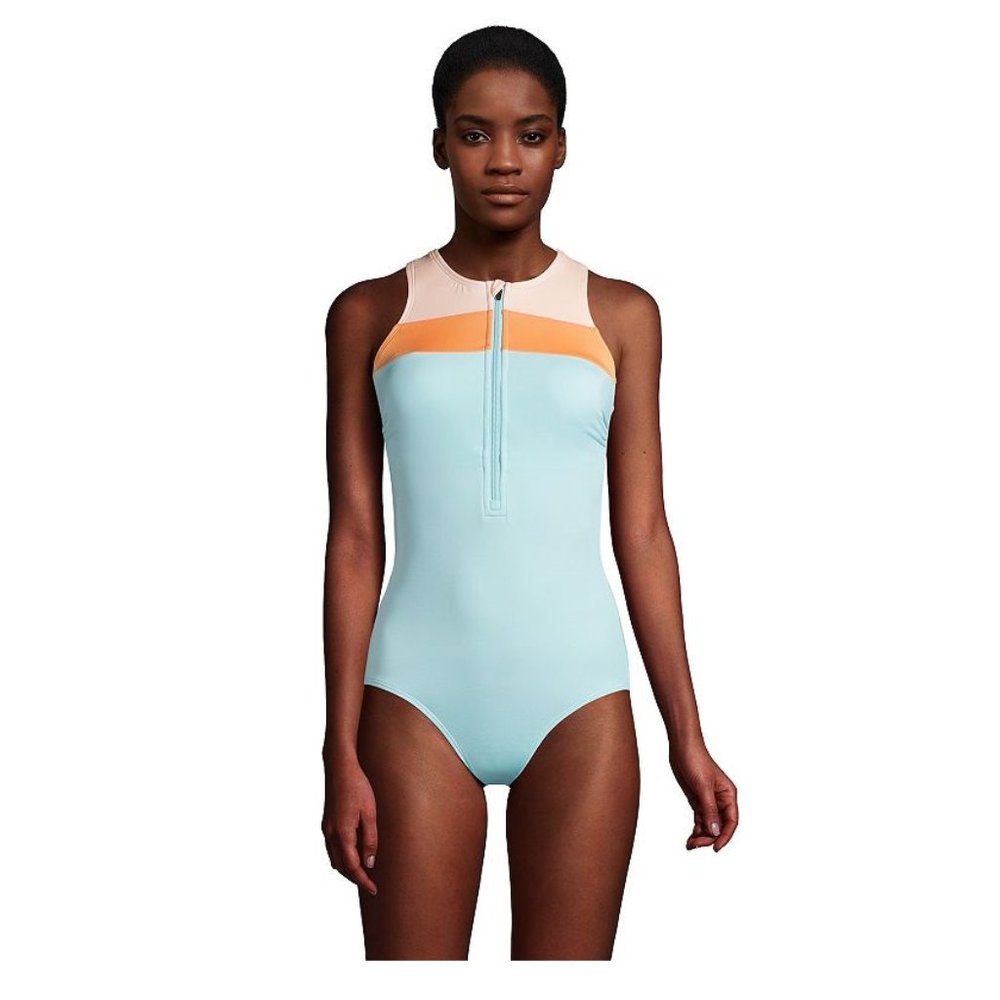 NWT Lands' Womens 1/2-Zip Front Athletic One Piece Suit Size 18 Mast $130 8B483